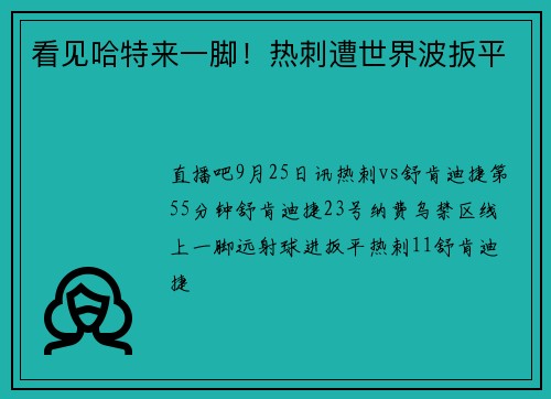 看见哈特来一脚！热刺遭世界波扳平